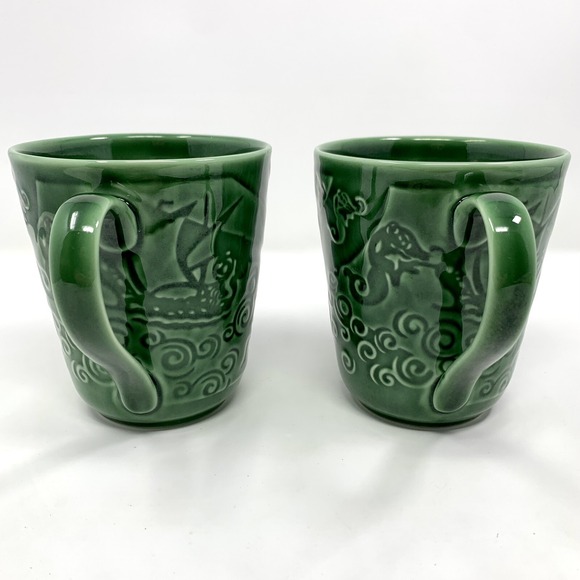 Set of 2 Vtg STARBUCKS Chaleur 16oz Green Mugs Mermaid/Tribal Island Symbols - Picture 2 of 11